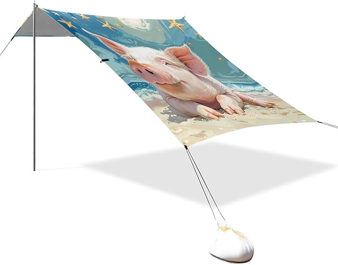 ALAZA Pig Stars Beach Beach Tent Sun Shelter Portable Canopy Sunshade for Outdoor Camping Picnics Backyard Fun 10x9 ft