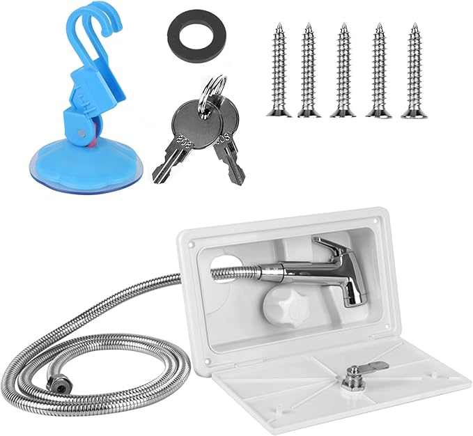 RV Exterior Shower Box Kit Torcarvh Shower Head with Lock with Hose and 2 Keys for Marine Boat RV Motorhome Caravan Camper Accessories (White)