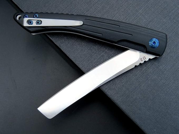 Eafengrow EF944 EDC Folding Knife D2 Steel Blade G10 Handle Reliable Locking Ball Bearing Flipper Knifes for Camping Survival Hiking (Black)