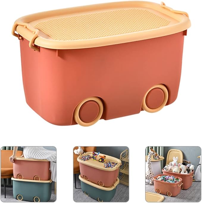 LIFKOME Stackable Toy Storage Box with Wheels Rolling Storage Box with Snap Lid Handle&amp Latches Wheeled Storage Durable and Reusable Storage Bins with Latching Lids