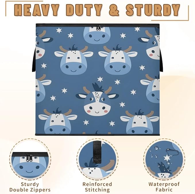 XL Large Clothes Storage with Lid Handle Cute Cow Large Thick Clothes Blanket Storage Containers for Organizing Bedroom Closet Comforter Organization Storage Funny Cow