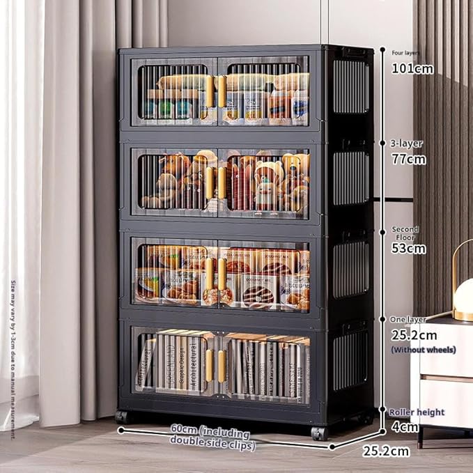 4-Tier Stackable Storage Bins with LidFoldable Plastic Drawer Storage with WheelsCloset Organizers and Storage for Living Room Office Dorm