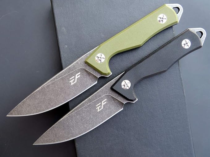 Eafengrow EF107 Fixed Blade Knife with D2 Steel Blade and Kydex Sheath - G10 Handle Compact Outdoor Field Utility Knife (Green)
