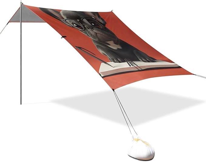 ALAZA Cute Puppy French on Red Beach Tent Sun Shelter Portable Canopy Sunshade for Outdoor Camping Picnics Backyard Fun 10x9 ft