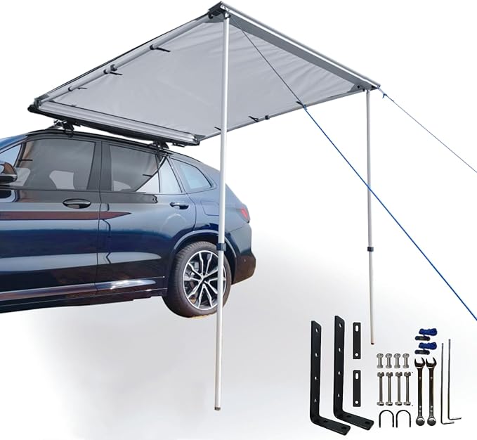 DANCHEL OUTDOOR Car Awning 6.5x9.8ft Roof Rack Pull-Out Sun Shelter Canopy Waterproof 4x4 Vehicle Side Overland Awning Camping Gray