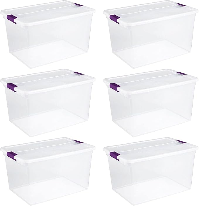 Sterilite 66 Quart (6 Pack) and 6 Quart (12 Pack) Totes Clear Plastic Stackable Storage Containers with Latching Lids for Home Organization