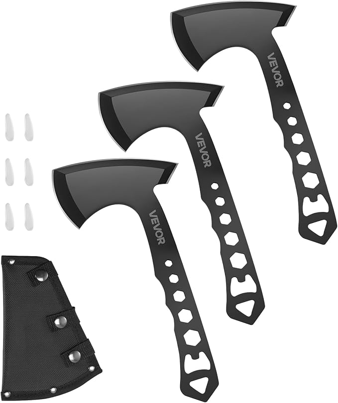 VEVOR Throwing Axes and Tomahawks 3 Pack Axe Throwing Hatchet Set Multi-Functional Handle with Wrench and Bottle Opener Stainless Steel with Black Nylon Sheath for Recreation and Competition