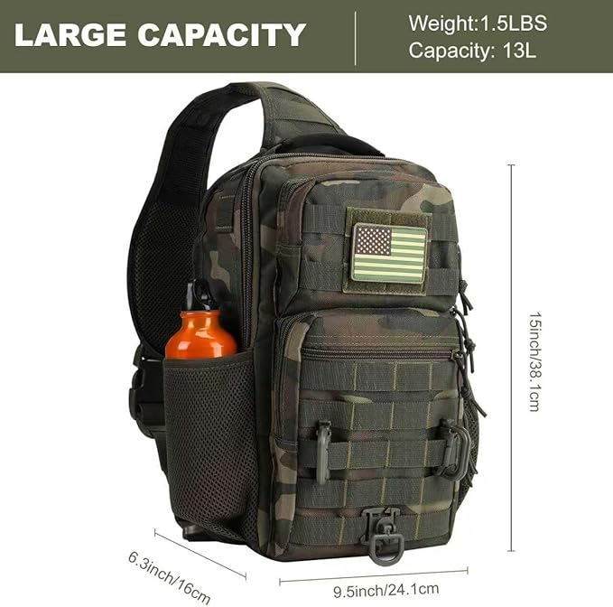 Rover Sling Pack Tactical Shoulder Sling Bag Backpack with Bottle Holder Crossbody Chest Bag Woodland