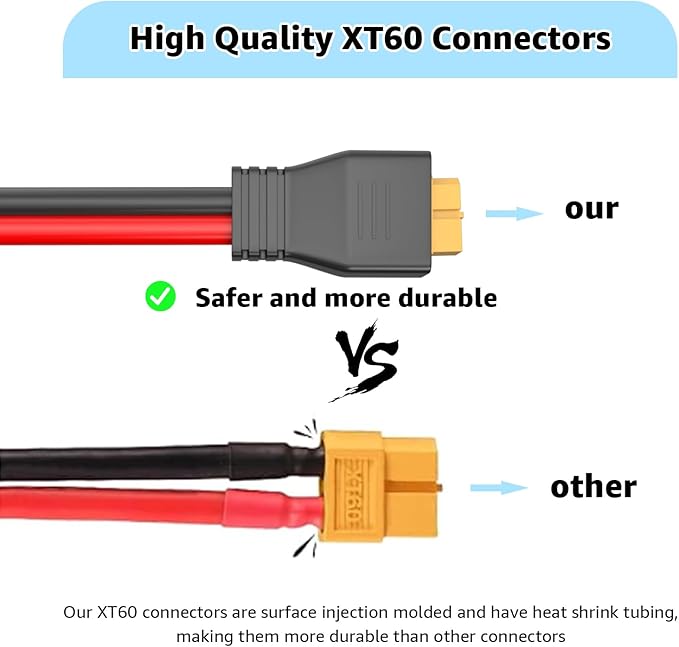 10AWG XT60 Extension Cable XT60 Male to Female Connector Compatible with RC Battery/Solar Portable Power Power Station/Portable Solar Panel(Cable Length 10ft)