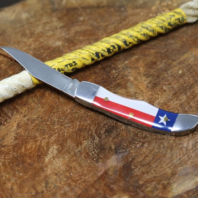 WHISKEY BENT HAT CO. Mini Hunter Folding Pocket Knife 2.75 Closed Length 440C Stainless Steel Blade (God Bless Texas)