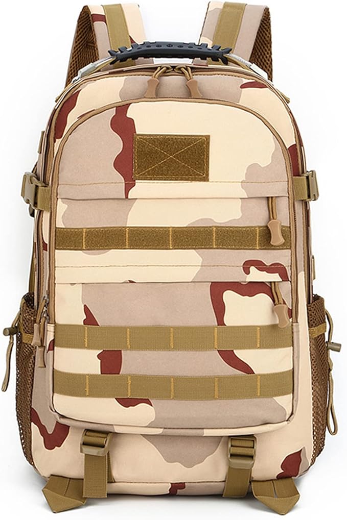 35L Army 3 Days Assault Pack Molle Bag with USB Charging Port Military Tactical Hiking Camping Backpack fit 15.6 Laptop for Men and Women three sand color