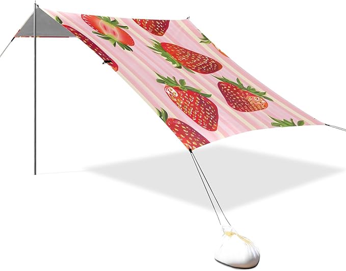 ALAZA Strawberry on Strip Beach Tent Sun Shelter Portable Canopy Sunshade for Outdoor Camping Picnics Backyard Fun 10x9 ft