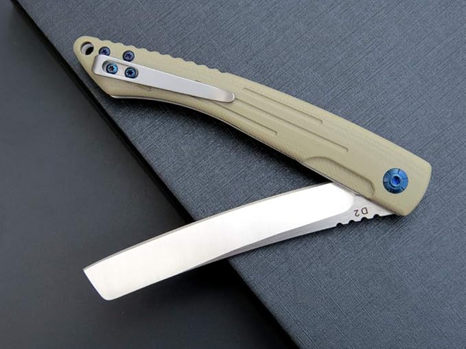 Eafengrow EF944 EDC Folding Knife D2 Steel Blade G10 Handle Reliable Locking Ball Bearing Flipper Knifes for Camping Survival Hiking (Desert)