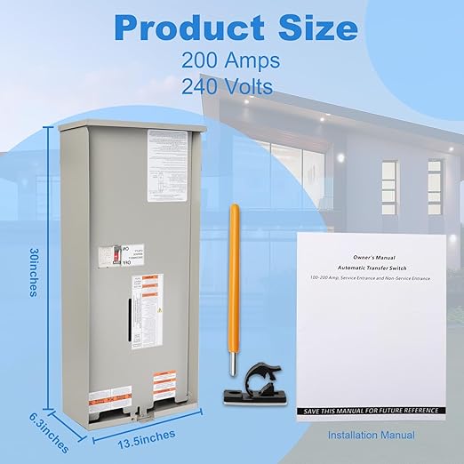200 Amp Automatic Transfer Switch Generator Single Phase Transfer Switch with Power Management Replacement for Generac RXSW200A3 NEMA 3R Outdoor Rated Aluminum Enclosure for Indoor and Outdoor Use