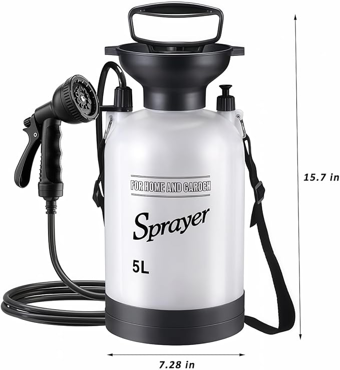 5L Hand Press Portable Shower 10 Spray Modes with Removable Hose &amp Shower Head No Electric Needed – Ideal for Camping Hiking Travel Beach Garden Pet Shower