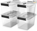 4 Pack Plastic Storage Bins with Lids and Handle Clear Plastic Latching Box for Storage Stackable Storage Containers for Organizing 5 Quart