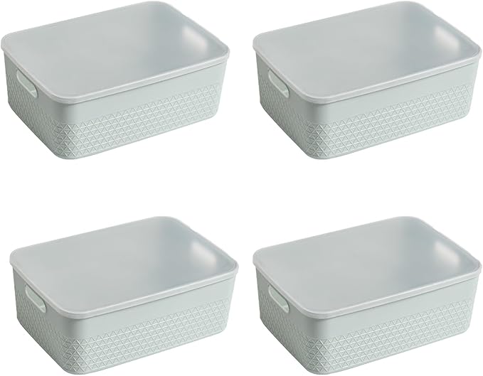 HANAMYA Lidded Storage Bin Organizer | Storage Organizing Container 9 Liter Set of 4 Mint