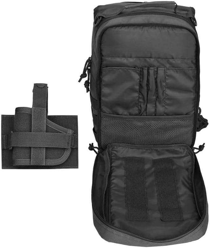 REEBOW GEAR Tactical Sling Bag Pack w/Gun Holster Small Military Rover Shoulder Sling Pack Molle Assault Range Bag Everyday Carry Diaper Bag (Style 07-Black)