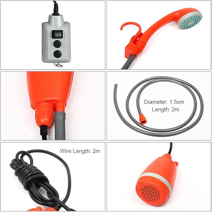 ACAGALA Outdoor Camping Shower Pump USB Rechargeable Shower Head with Folding Bucket for Camping Hiking Traveling