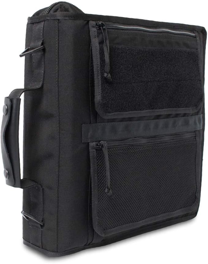 TACTICAL NOTEBOOK COVERS Tactical 3-Ring Binder Cover System | Zippered Padfolio Organizer Bag with Leather Handle | Fits 3” to 4” Binders | Durable Field Use Organizer (Black)