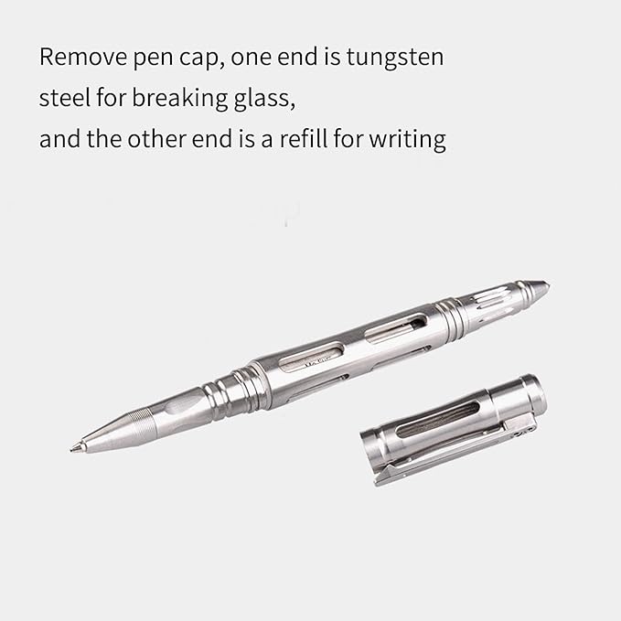 MecArmy TPX33 Titanium Tactical Pen with Tungsten Steel Glass Breaker for Self-Defence Anti-roll concave-convex shell with Comfortable grip for Writing Refill Pocket Clip included (Titanium Silver)