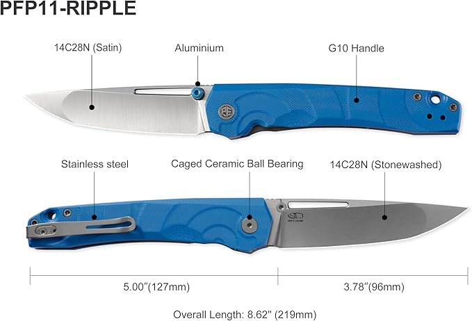 Petrified fish PFP11 Ripple Folding Knife3.78 14C28N Steel Hollow Blade G10 Handle Folding Pocket Knife for Camping EDC Outdoor (Khaki Stonewashed)