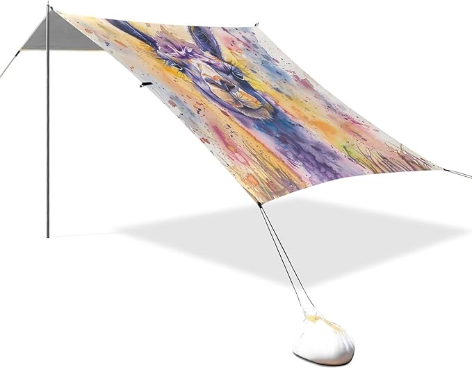 ALAZA Purple Llama Alpaca Beach Tent Sun Shelter UPF50+ Protection Beach Shade Canopy w/ 4 Sandbags for Outdoor Camping Fishing Backyard Fun Picnic 10x9 ft