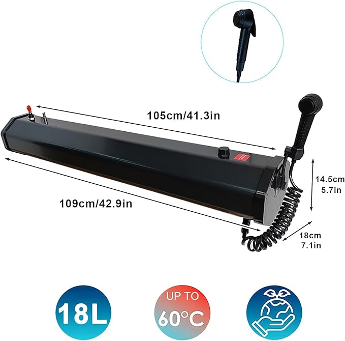 Pressurized Camping Shower with Solar Heating Portable Water Tank for Outdoor Activities Including Overlanding Surfing and Fishing