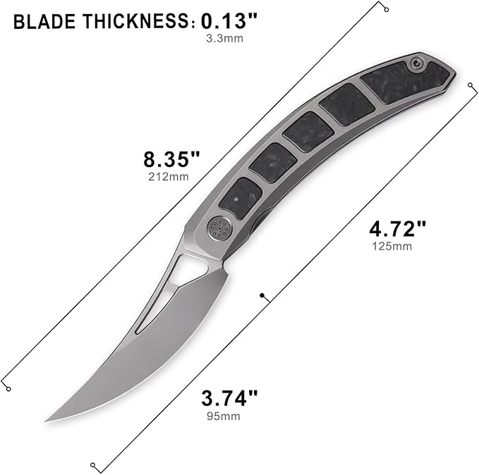 Cavolknife Kamasu Front Flipper Folding Knife3.74 M390 Steel Blade Persian KnifeTitanium &amp GITD Carbon Fiber Handle Pocket Knife Glowing in the darkTitanium Pocketclip(Grey)