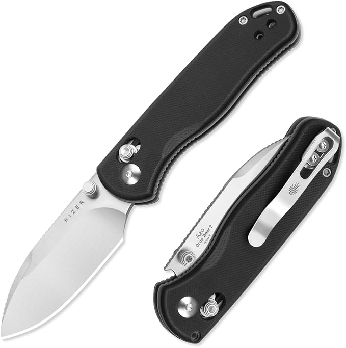 Kizer Drop Bear 2 Pocket Knife 2.84 AEB-L Drop Point Blade Folding Knife with Black G10 Handle Clutch Lock EDC Knives with Jimping on Spine for Men Women V3619.2KD1