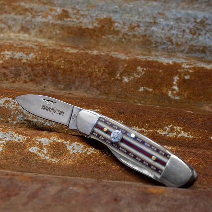 WHISKEY BENT HAT CO. Traditional Canoe Folding Knife 3.63 Closed Length 440C Stainless Steel Blades (Mesa)