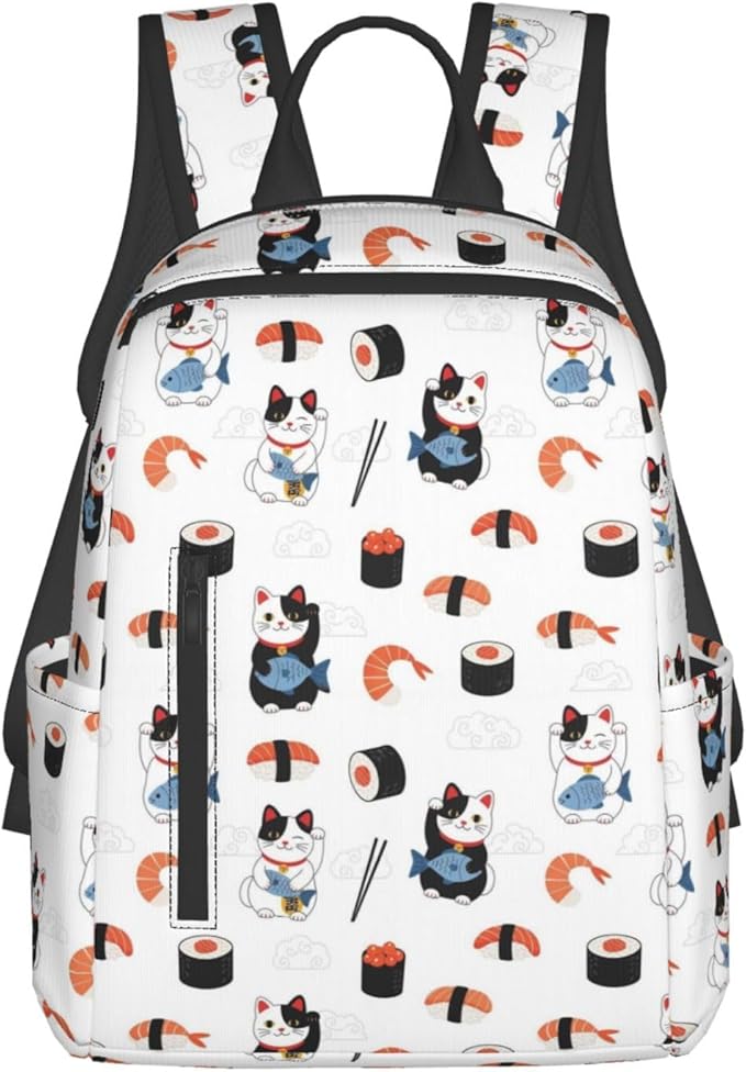 Travel Laptop Backpack Business Anti Theft Japanese sushi and lucky cat Durable Backpack College Computer Bag Gifts for Men &amp Women