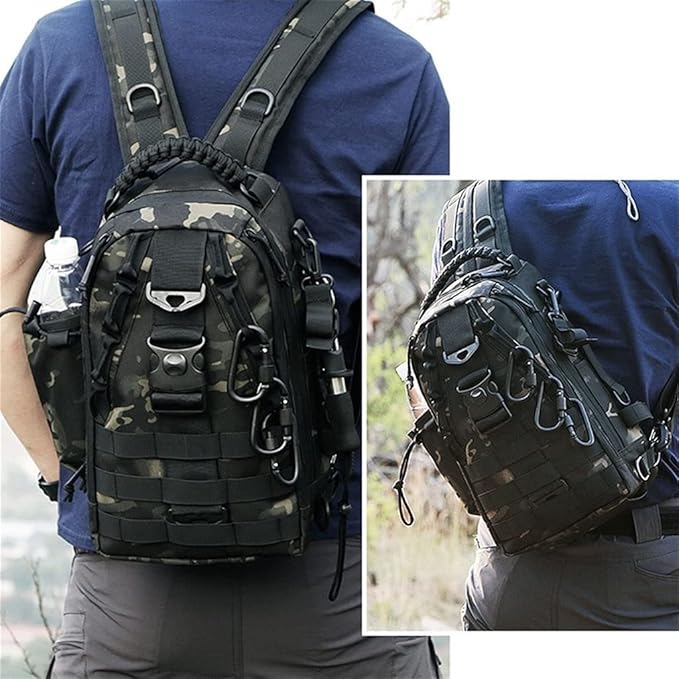 YYDS Outdoor Camping Bag Portable Tactical BackpackLaptop Compartment Sling Backpack Chest Shoulder Bag Hiking Travel (Color : Black)