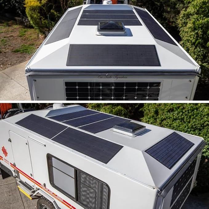 Lensunsolar 55W 12V ETFE Black Flexible Solar Panel with Solar Cable on Back Side PERC Mono Solar Cells Ultrathin Lightweight for Campers RVs Boats Camping Tent