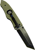 HOFFNER 3.5 EDC Folding Knife with Pocket Clip VG10 Japanese Stainless Steel Black Acid Washed Tanto Blade - (Flatline Olive Medium Texture Grip) - Camping Hiking Outdoor Survival