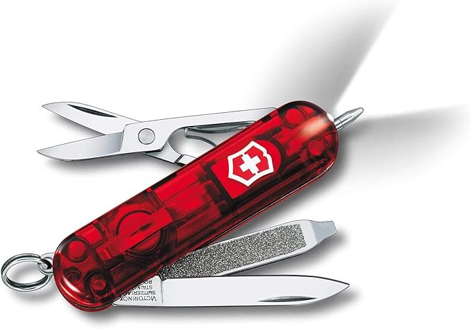 Victorinox Signature Lite Swiss Army Pocket Knife Small Multi Tool 7 Functions LED Pen Red Transparent