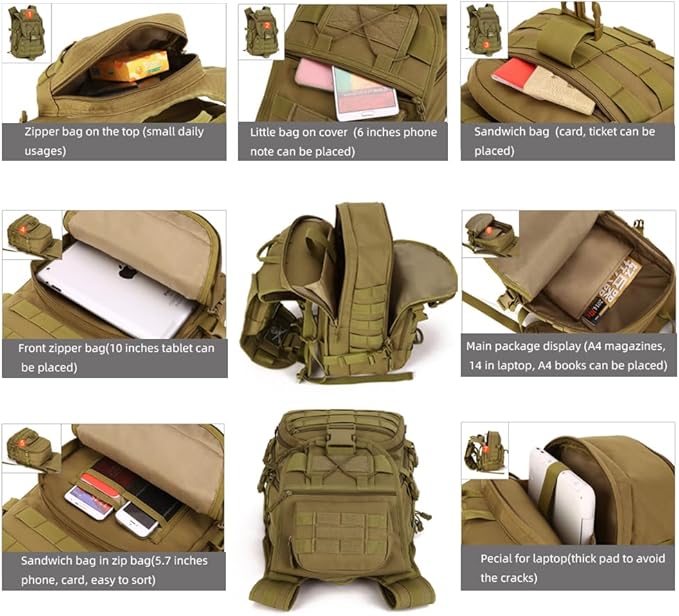40L Tactical Military BackpackMOLLE Hunting Backpack/Fishing Rucksack/Laptop Bag/Assault Pack for Hiking Camping Hiking Travel