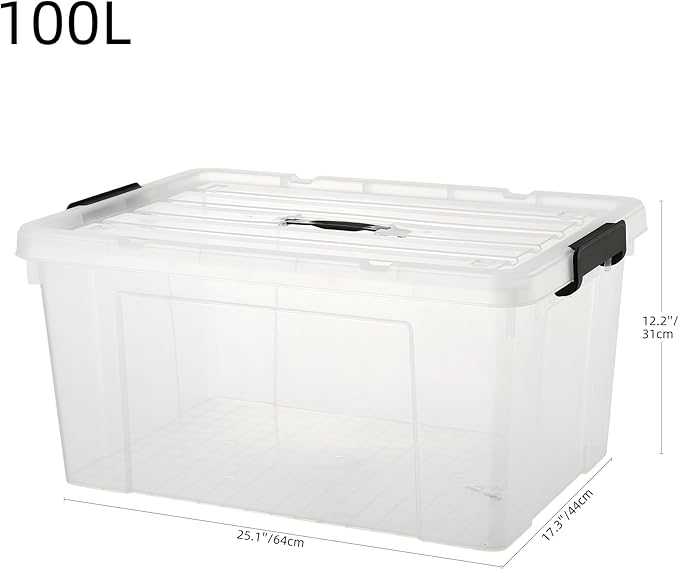 2 Packs 105 Quarts Heavy Duty Storage Bins with Lids Wheels Plastic Storage Containers - Locking Lid Stackable Clear Bins for Garage/Closet Crush-Proof Design