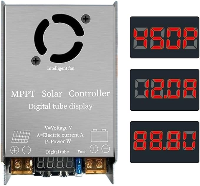 Solar Power Boost Controller 9V-60V Input 24V-96V Output Charger 450W with LED Display and Intelligent Cooling Fan Compatible with Various Battery Types