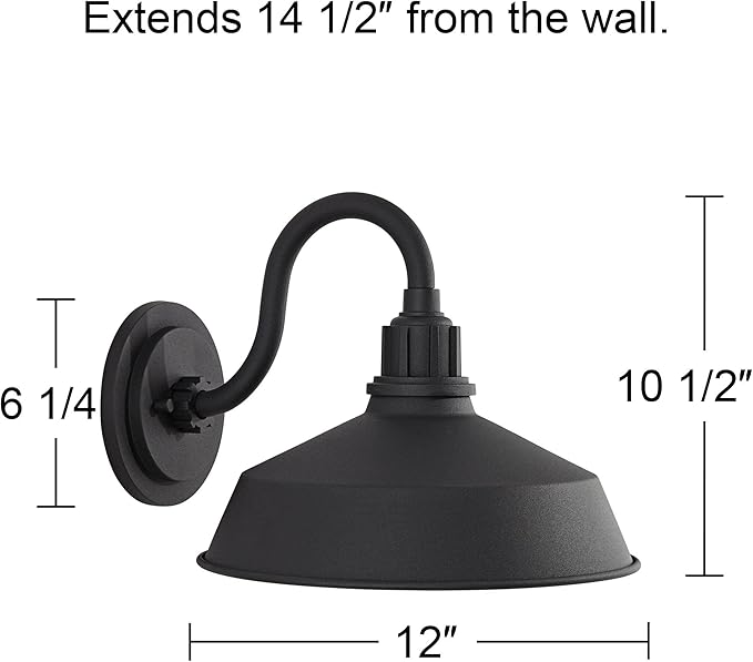 Franklin Iron Works Arnett Rustic Urban Barn Outdoor Wall Light Fixture Smooth Black Aluminum 10 1/2 Gooseneck Arm for Exterior House Porch Patio Outside Deck Garage Yard Front Door Garden Home