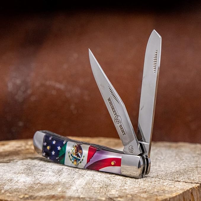 WHISKEY BENT HAT CO. Traditional Trapper Folding Pocket Knife 4.125 Closed Length 440C Stainless Steel Blades (Heritage)