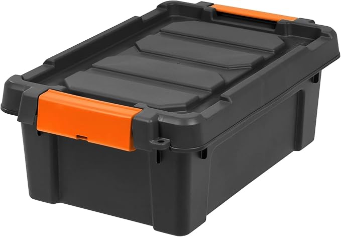 3 Gal. Heavy Duty Plastic Storage Bins with Lockable Lids - Stackable Latching Totes for Tools Seasonal Items Sports Equipment Black