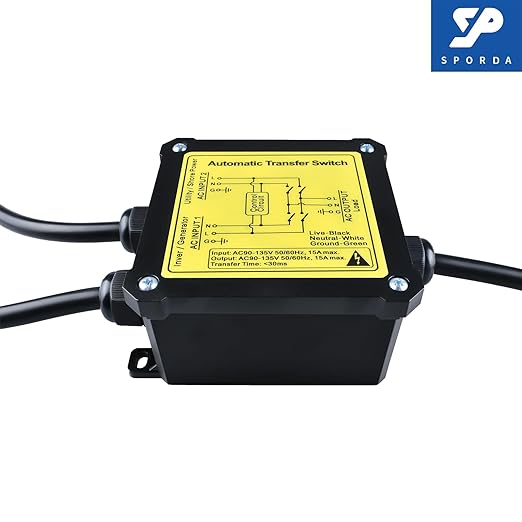 AC120V 15Amp Automatic Transfer Switch ATS Auto Transfer Switch with Core Wires and NEMA 5-15P