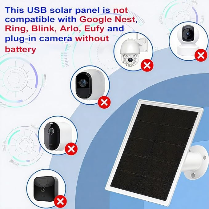 2 Packs Solar Panel for Ring Security Camera Premium 5V USB Solar Panel Charger IP65 Waterproof Compatible with Outdoor Rechargeable Battery Powered Cam 9.8ft USB Cable 360 Adjustable Bracket