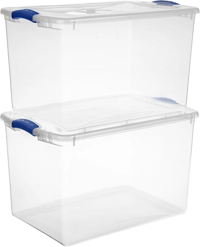 4-Pack 66 Quart Clear Storage Bins with Latching Lids - Sturdy Stackable Organizing Containers for Home Garage &amp Basement - Practical Latch Boxes for Clothes Bedding &amp Seasonal Items