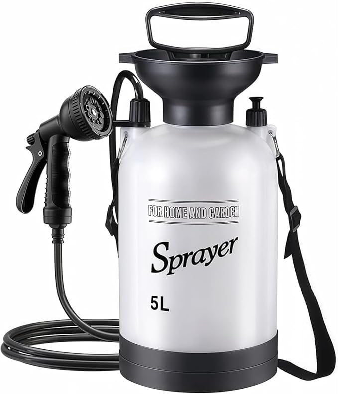5L Hand Press Portable Shower 10 Spray Modes with Removable Hose &amp Shower Head No Electric Needed – Ideal for Camping Hiking Travel Beach Garden Pet Shower