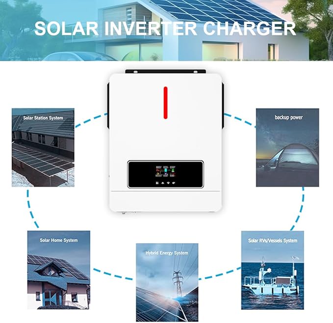 Y&ampH 6.2KW Solar Hybrid Inverter 48V AC220V On/Off-Grid Solar Inverter Built-in MPPT 120A Solar Charger Two Load Output Power Max PV Power 6500W Input Supports Batteryless