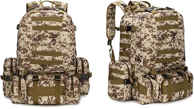 Tactical Backpack Military Army Rucksack 60L Large Assault Pack Detachable Molle Bag (Desert Digital)