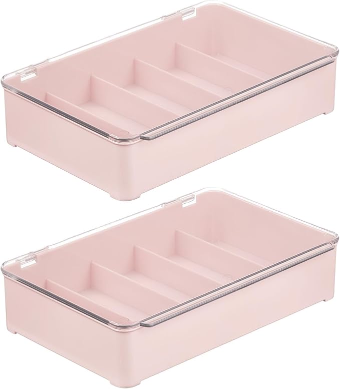mDesign Plastic Stackable Eyeglass Case Storage Organizer with Hinged Lid for Unisex Sunglasses Reading Glasses Fashion Eye Wear Protective Glasses 5 Sections Ligne Collection 2 Pack Light Pink