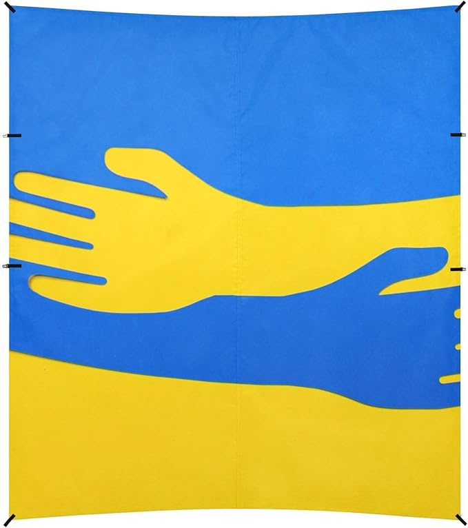 Ukraine Flag Elements Stable Beach Tent UPF50+ Easy Setup Large Sun Shelter with Sand Shovel for Backyard and Camping